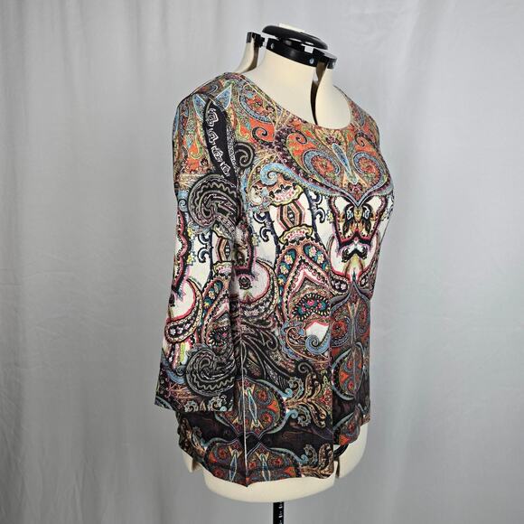 Unity World Wear Blouse Women's L Paisley Multi-Color Third Quarter Sleeve - Picture 6 of 16
